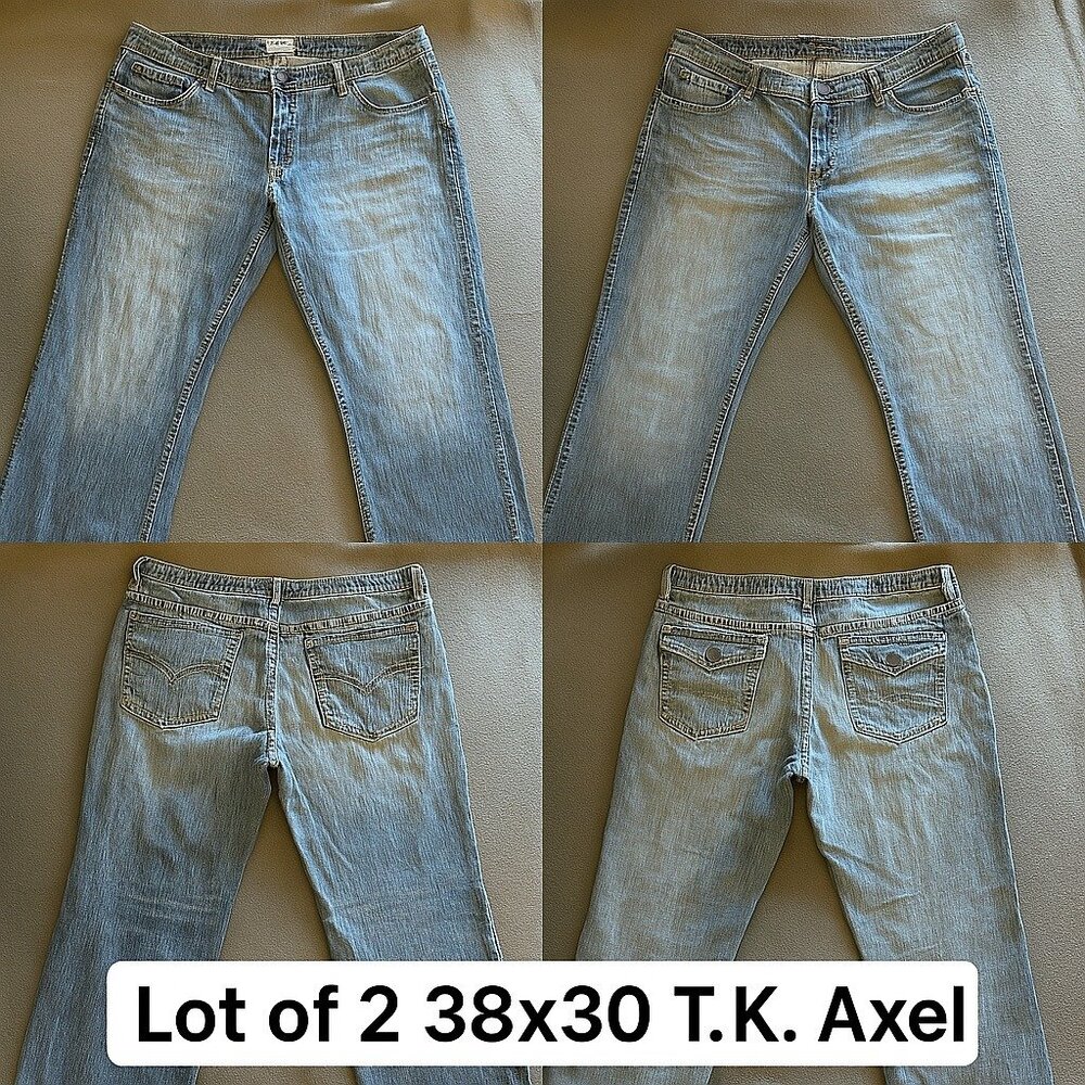 Lot of 2 T.K. Axel Jeans 38x30 Straight Fit Medium Wash Denim‎
